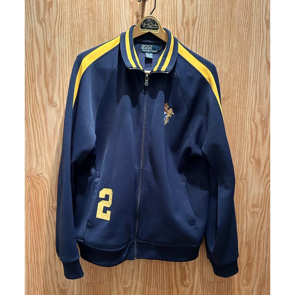 Vintage Y2k Polo Ralph Lauren Track Jacket Men's Large Navy Yellow 2